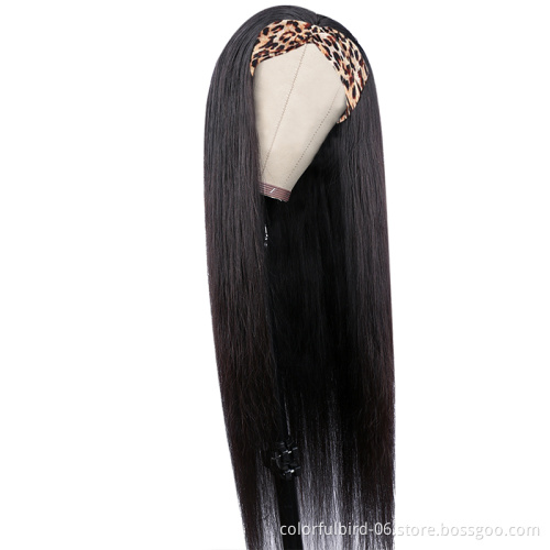 natural color straight Human Hair Wig headband wig for Black Women ice silk Wig black Hair extension